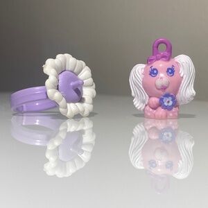 Rare Vintage 1983 Charmkins: Petal Pink Puppy & Flower Ring